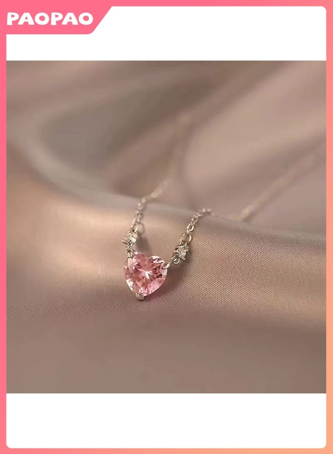 Pao pao Sparkling Heart Halo Pendant Collier Necklace With Box，Women's Necklace Adjustable Shiny Infinity Pink Heart Necklace - Image 5